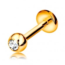 Brylantowy piercing do wargi i brody, 14K złoto - kuleczka z diamentem, 6 mm