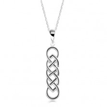 Srebrny 925 naszyjnik, węzeł celtycki z czarną linią, łańcuszek spiralny