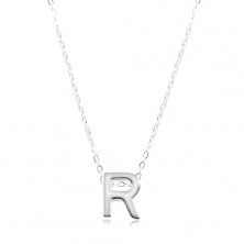 Srebrny naszyjnik 925, błyszczący łańcuszek, duża litera R