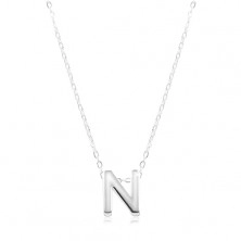 Srebrny 925 naszyjnik, błyszczący łańcuszek, duża litera N