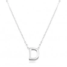 Srebrny naszyjnik 925, błyszczący łańcuszek, duża litera D