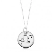 Naszyjnik ze srebra 925, okrągła zawieszka i łańcuszek, znak zodiaku  LEW
