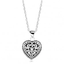 Srebrny naszyjnik 925, serce z patyną i ornamentami