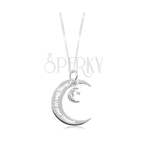 Naszyjnik ze srebra 925, duży i mały księżyc, wygrawerowany napis
