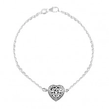 Srebrna 925 bransoletka, serce z patyną i ornamentami