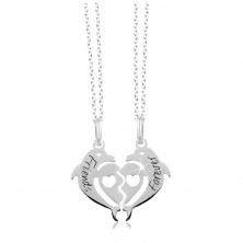 Naszyjnik ze srebra 925 - podzielone serce z dwóch delfinów, Friends Forever