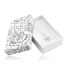 Czarno-białe pudełeczko na zestaw lub naszyjnik, nadruk rozkwitnących róż