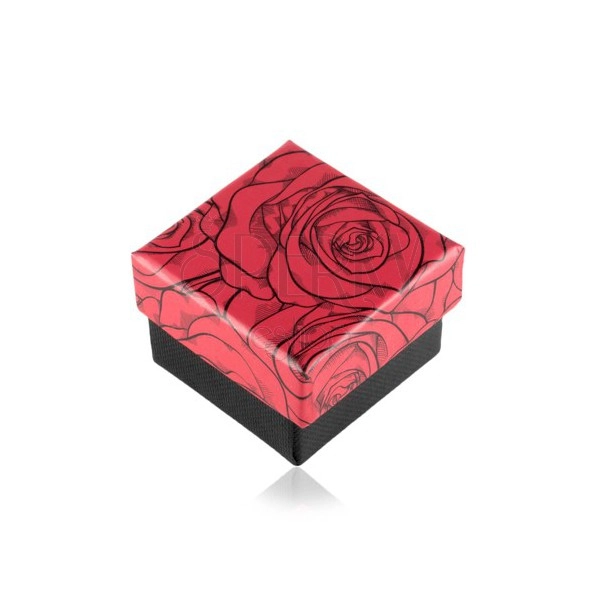 Upominkowe pudełeczko na pierścionek lub kolczyki, wzór róży, czerwono-czarna kombinacja, 