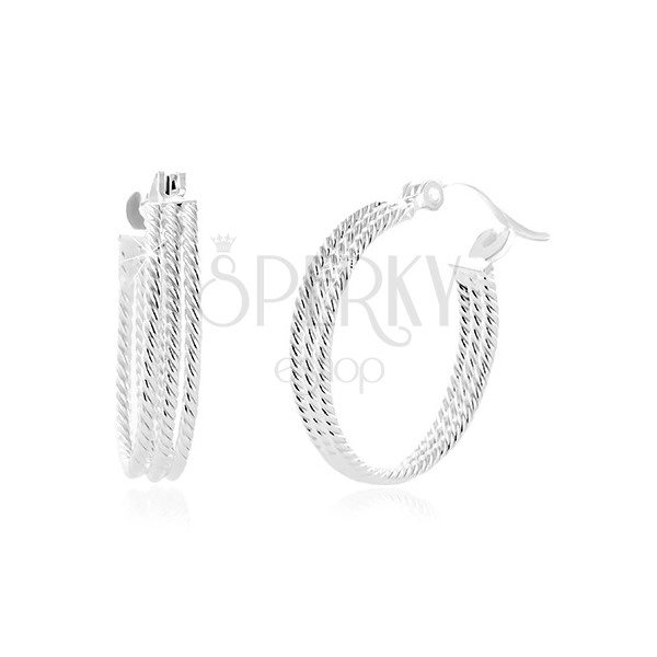 Okrągłe kolczyki ze srebra 925 - trzy prążkowane obręcze, 20 mm