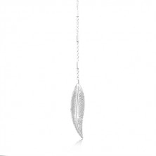 Naszyjnik ze srebra 925, wąski grawerowany liść zawieszony na łańcuszku