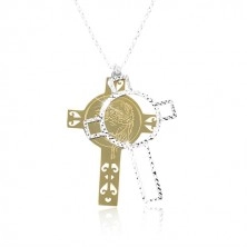 Srebrny 925 naszyjnik, rzeźbiony krzyż z Jezusem złotego i srebrnego koloru