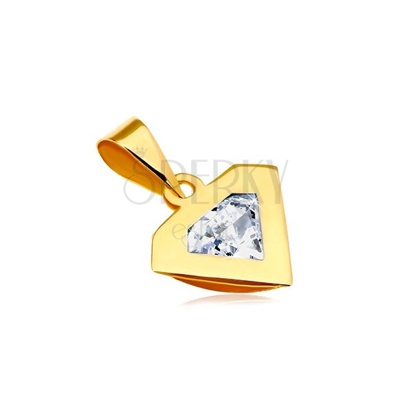 Zawieszka z żółtego 14K złota - kontur diamentu, błyszcząca bezbarwna cyrkonia