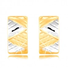 Kolczyki z 14K złota - szerszy łuk z trójkątami z białego i żółtego złota