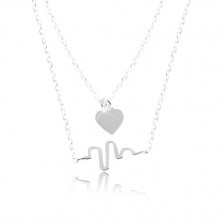Naszyjnik ze srebra 925, podwójny łańcuszek, serce i fala