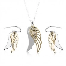 Srebrny zestaw 925, skrzydła anioła w srebrnym i złotym odcieniu