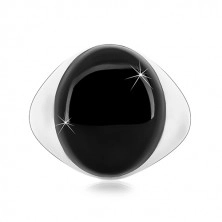 Srebrny pierścionek 925 z czarną owalną emalią i błyszczącymi ramionami