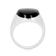 Srebrny pierścionek 925 z czarną owalną emalią i błyszczącymi ramionami