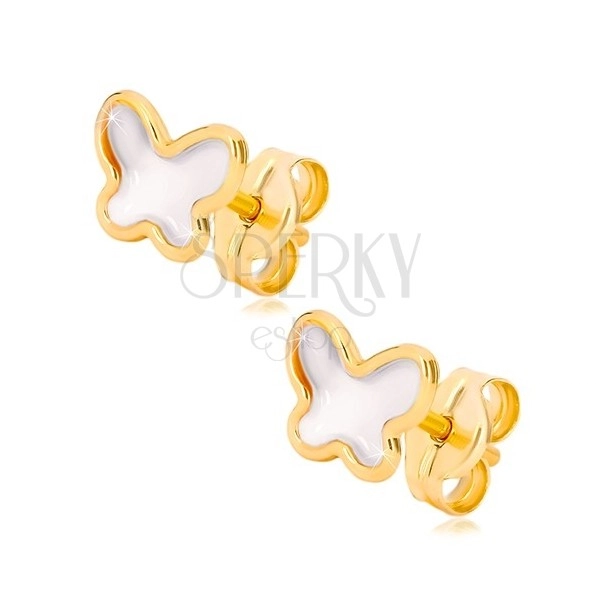 Kolczyki z żółtego złota 585 - motyl z naturalną perłą