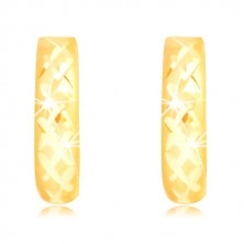 Kolczyki z 14-karatowego żółtego złota - matowe krążki z błyszczącą kratką