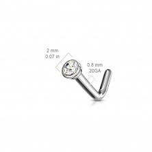 Zakrzywiony piercing do nosa z tytanu - mała okrągła cyrkonia w oprawie, 0,8 mm