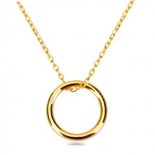 Naszyjnik z żółtego złota 585 - łańcuszek z owalnych oczek, błyszczący pierścień