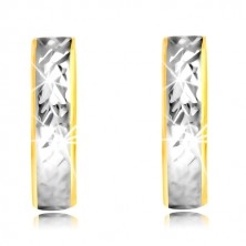 Kolczyki z kombinowanego 14K złota - wąski krążek z szlifowanym pasem z białego złota