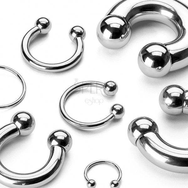 Stalowy piercing 316L - prosta błyszcząca podkowa z kulkami, grubość 1,6 mm