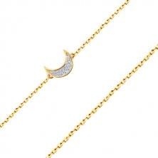 Bransoletka z 14K złota - delikatny błyszczący łańcuszek, półksiężyc wyłożony cyrkoniami