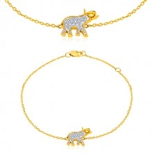 Bransoletka z 14K złota - słonik z błyszczącymi cyrkoniami, delikatny lśniący łańcuszek