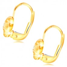 Kolczyki z żółtego 14K złota - trzy spiralnie skręcone płatki, okrągła cyrkonia