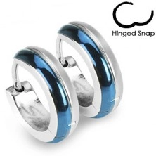 Okrągłe stalowe kolczyki - zestawienie niebieskiego i srebrnego koloru