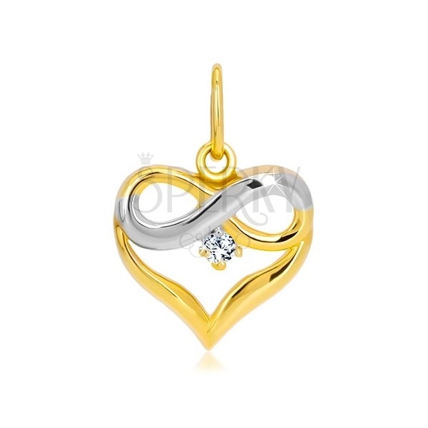 Zawieszka z kombinowanego 14K złota - kontur serca, symbol nieskończoności, cyrkonia
