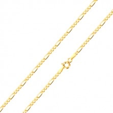 Łańcuszek ze złota 585 - wzór Figaro, trzy owalne i jedno podłużne oczko, 500 mm