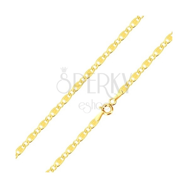 Złoty 14K łańcuszek - owalne i podłużne oczko z nacięciami i prostokątem, 450 mm