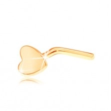 Piercing do nosa z żółtego złota 375 - małe lśniące serce, zakrzywiony