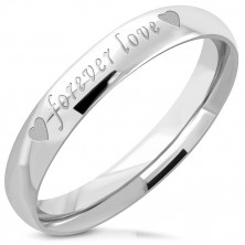 Srebrny stalowy pierścień - błyszczące wykończenie, matowy napis „forever love”, 3,5 mm
