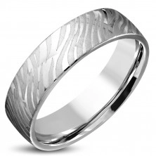 Błyszczący stalowy pierścionek srebrnego koloru - matowy motyw zebry, 6 mm