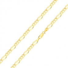 Łańcuszek z żółtego złota 585 z motywem Figaro - trzy owalne oczka, wydłużone oczko, 500 mm