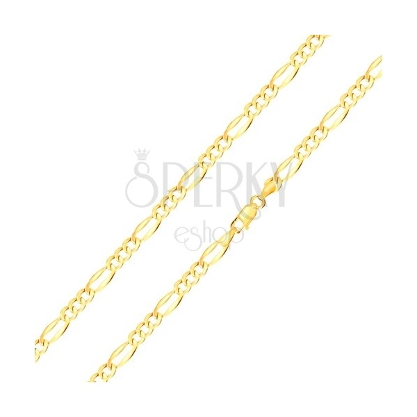 Złoty łańcuszek 14K, wzór Figaro - podłużne oczko, trzy owalne oczka, 450 mm