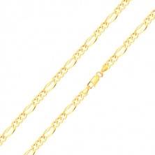 Łańcuszek z żółtego 14K złota - wydłużone oczko z szerszymi krawędziami, trzy owalne oczka, 500 mm