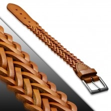Bransoletka ze sztucznej skóry - ozdobne sznurki wykonane z cienkich pasków, zapięcie na klamrę