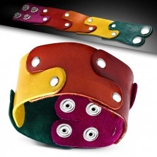 Skórzana bransoletka - elementy w kolorach tęczy połączone nitami, PRIDE