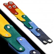 Skórzana bransoletka - kolorowe puzzle połączone nitami, motyw PRIDE