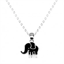 Naszyjnik ze srebra 925 - błyszczący łańcuszek, słoń ozdobiony czarną emalią