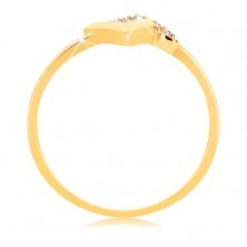 Błyszczący pierścionek z żółtego 9K złota - lśniący i cyrkoniowy skrzywiony pas