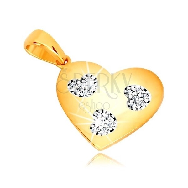 Zawieszka z żółtego złota 585 - symetryczne serce z cięciami w kształcie serca, cyrkonie