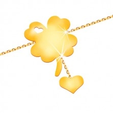 Bransoletka z żółtego 14K złota - symbol szczęścia z wycięciem serca, serce na łańcuszku
