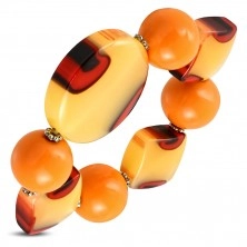 Elastyczna bransoletka - pomarańczowe kulki, mleczne szkło z pomarańczowym odcieniem, oczka