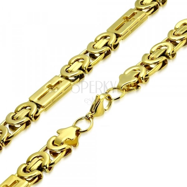 Błyszczący łańcuszek złotego koloru ze stali - wzór bizantyjski, krzyże łacińskie