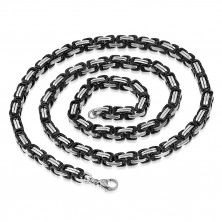 Stalowy czarno-srebrny łańcuszek - bizantyjski wzór, podwójne oczka, 5 mm